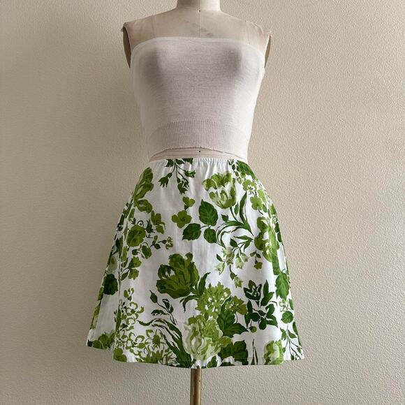 handmade white green floral print mini skirt - Picture 3 of 11